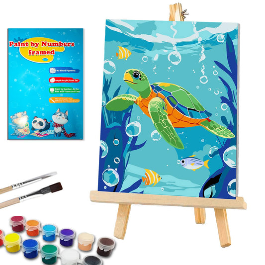 ICYANART Sea Turtles paint by numbers canvas framed for easy wall display