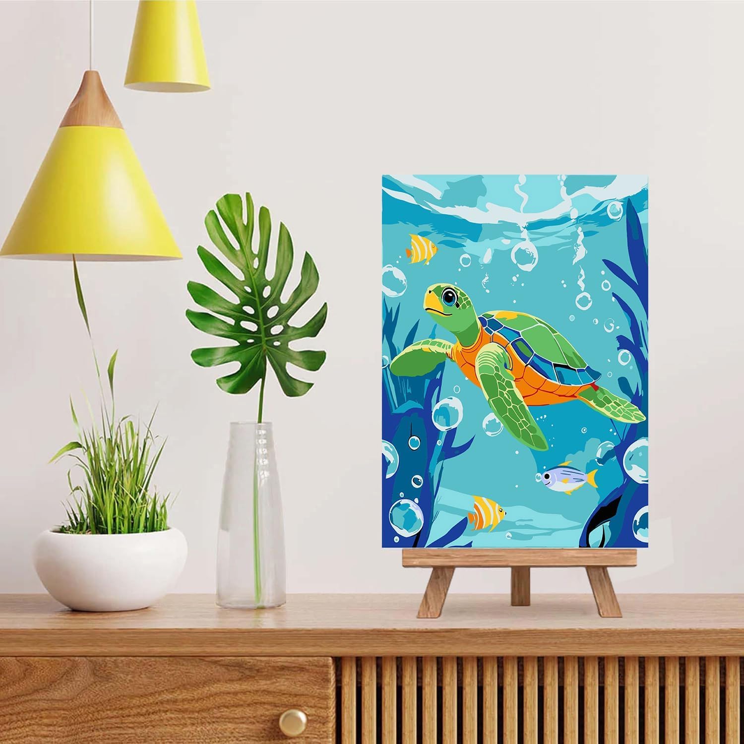 ICYANART Wooden easel-frame setup provides stable, wrinkle-free painting display