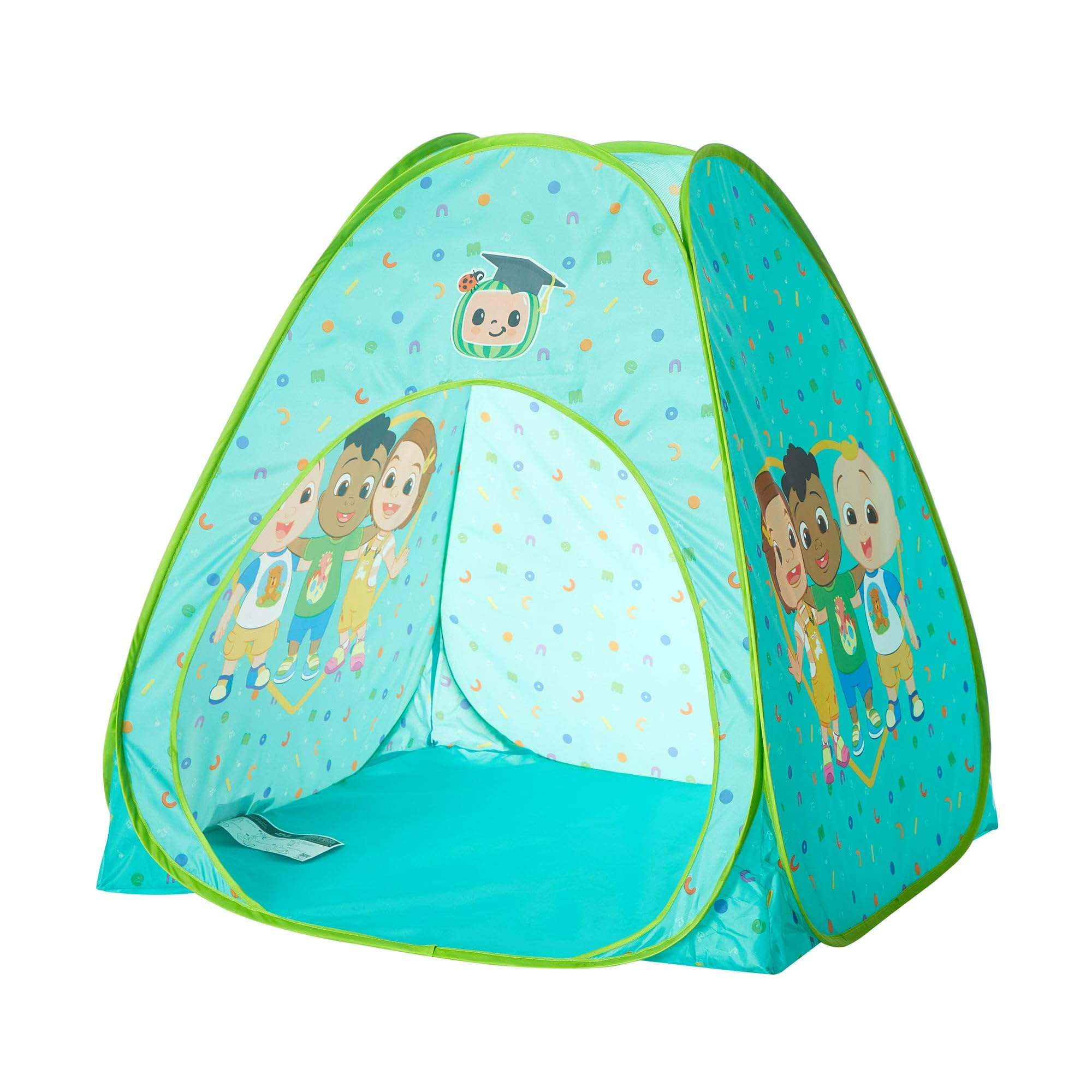 Idea Nuova Cocomelon pop-up tent provides a cozy indoor play space for kids.