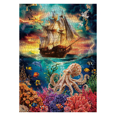 IdeaBazar colorful-beach-dolphin-sea-jigsaw: lively marine tableau for joyful assembly.