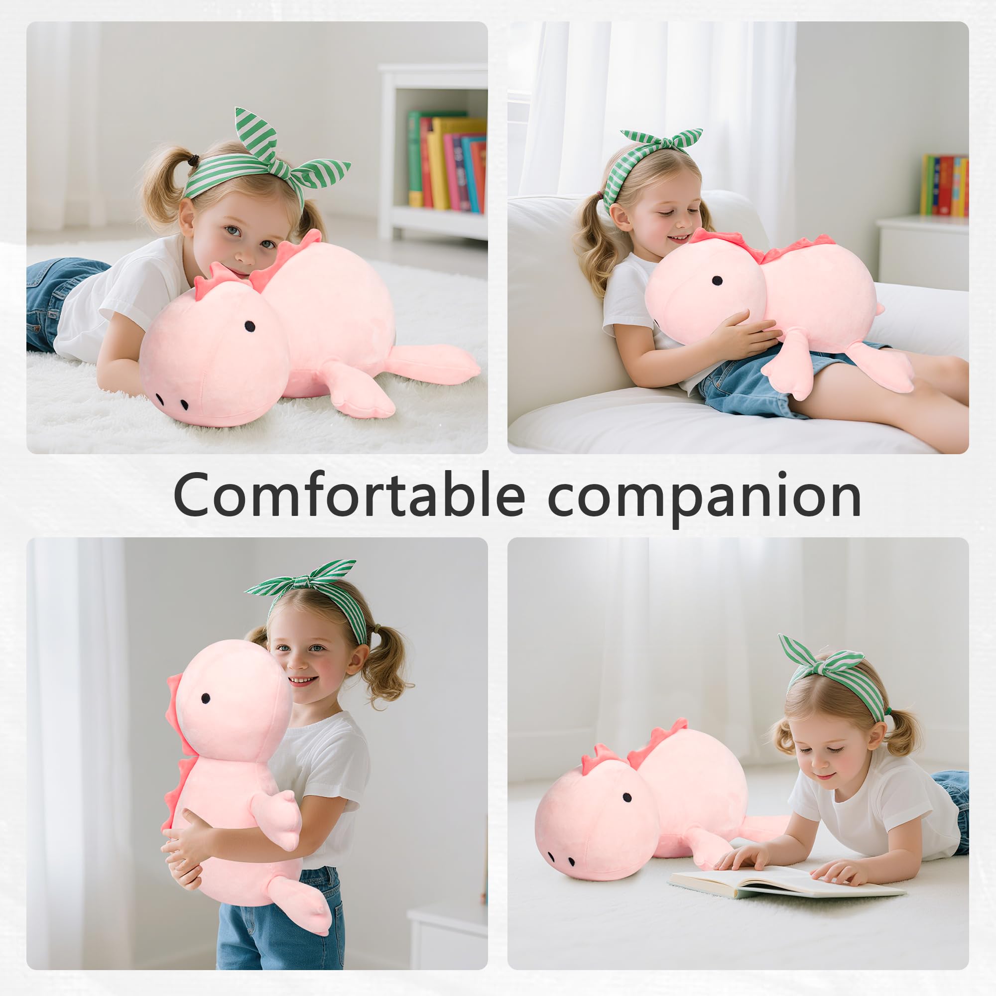 IdeaMeme weighted dino plush in living room setting
