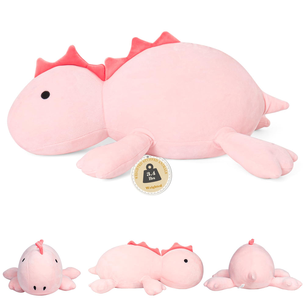 IdeaMeme weighted dino plush front view for cozy support