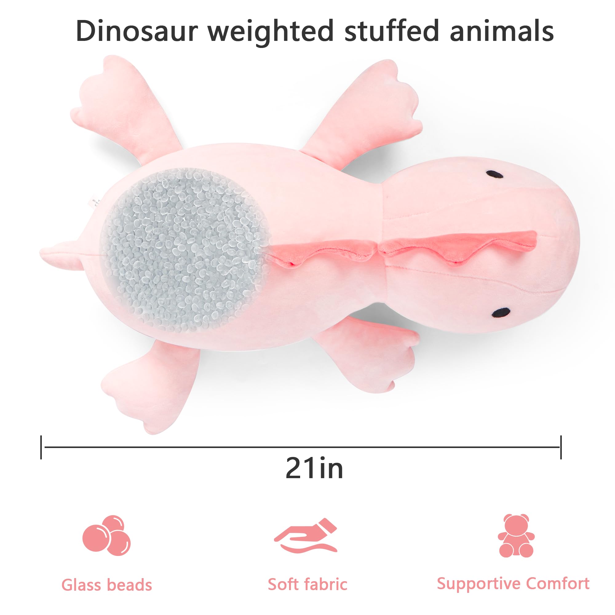 IdeaMeme weighted dino plush side angle shows soft texture