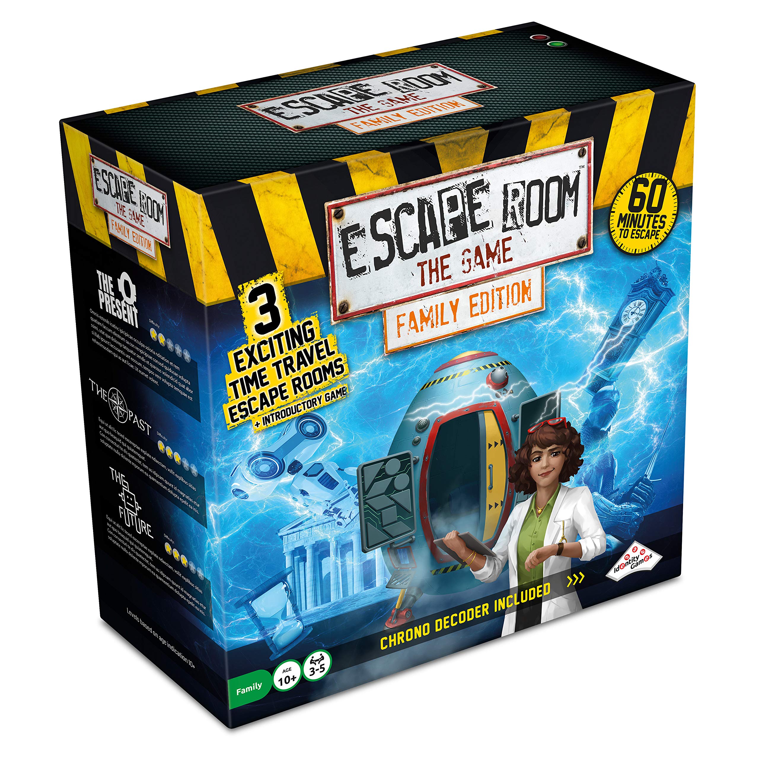 Identity Games Escape Room Family Edition ChronoDecoder countdown for immersive play.