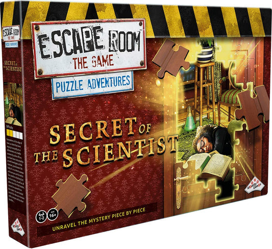 Identity Games Secret of the Scientist board cover, immersive escape-room feel for family game night.