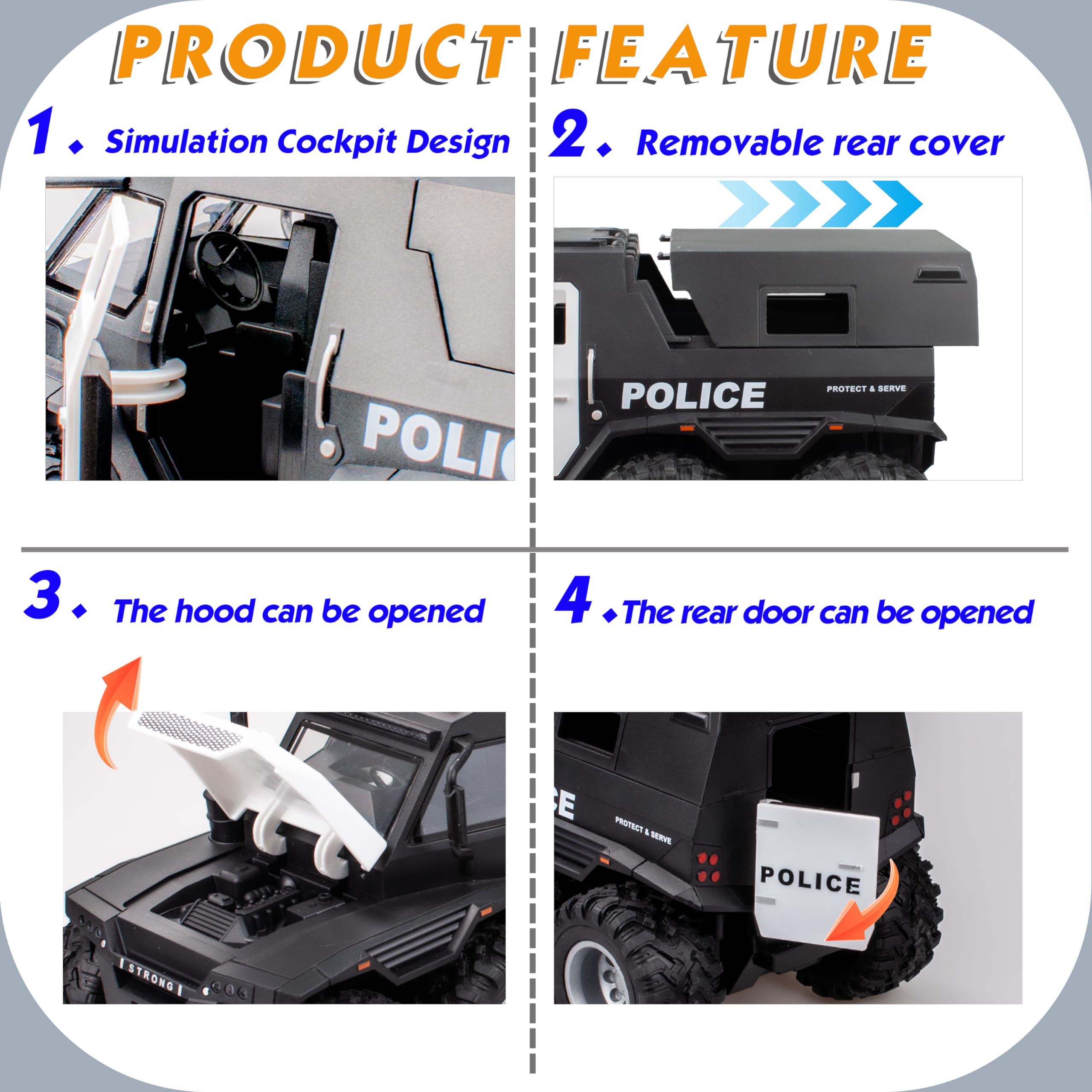 idiy police car toy buttons trigger realistic sounds and lights