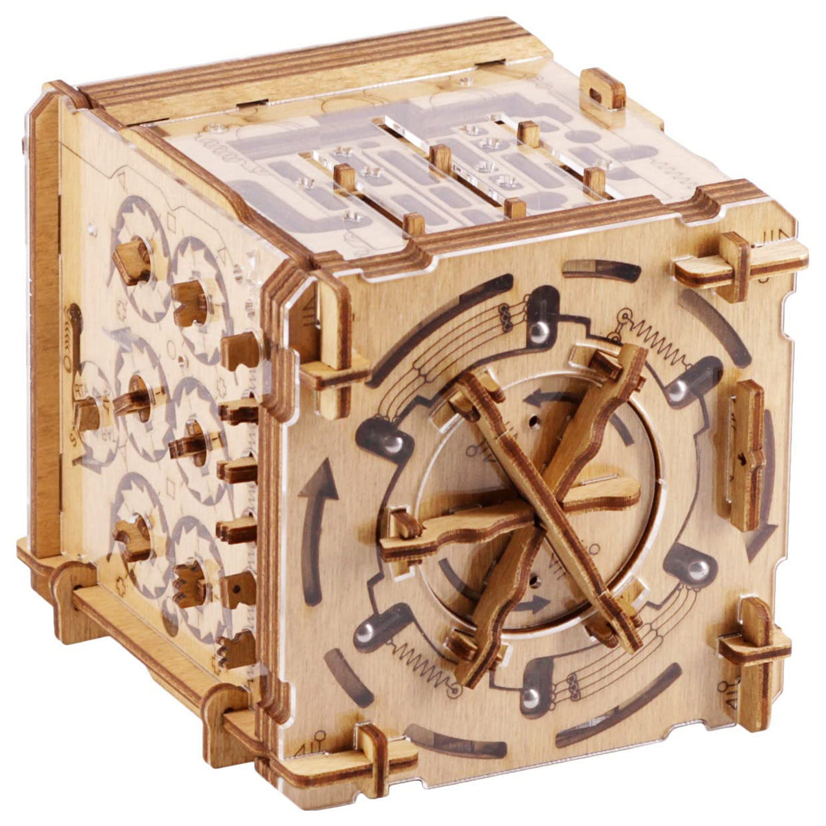 iDventure Cluebox Cambridge Labyrinth front view, a stylish wooden escape puzzle for shared challenge.