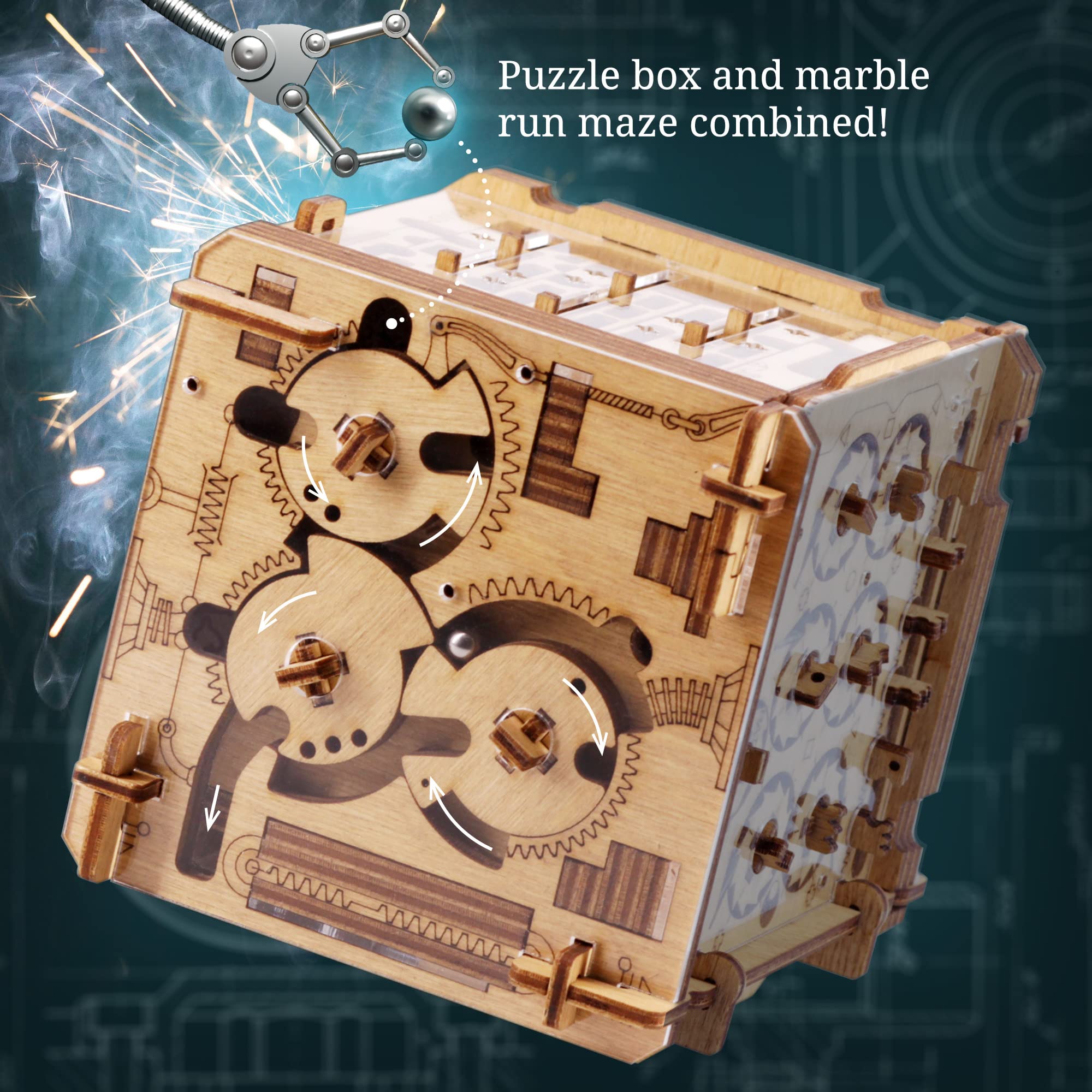 iDventure Cluebox Cambridge Labyrinth laser-cut birch wood finish, crafted for durability.