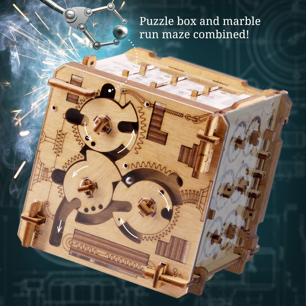 iDventure Cluebox Cambridge Labyrinth laser-cut birch wood finish, crafted for durability.