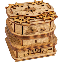 idventure Cluebox Davy Jones front view highlights intricate birch wood puzzle design