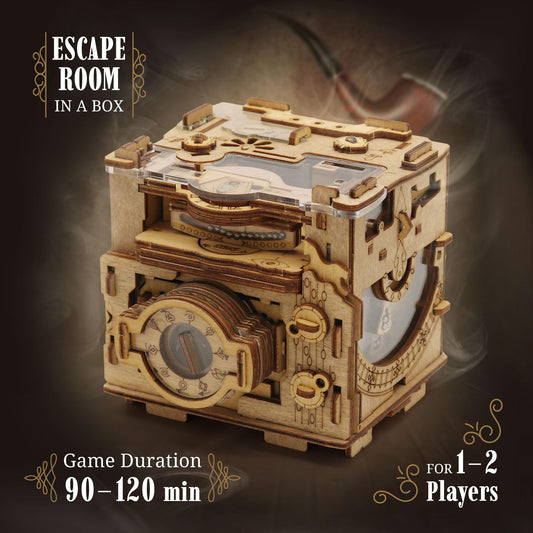 iDventure Cluebox PRO wooden puzzle assembly showing mechanical challenges for family fun