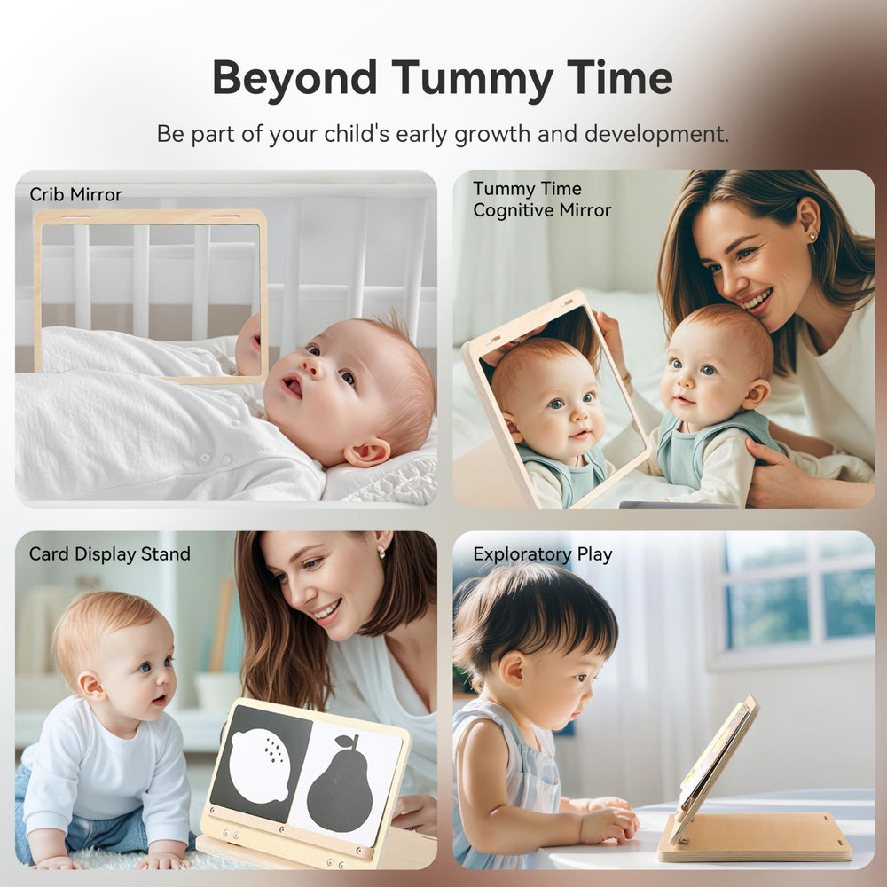 IEATFO tummy time play set large safe mirror with a smooth wooden frame for safe visuals