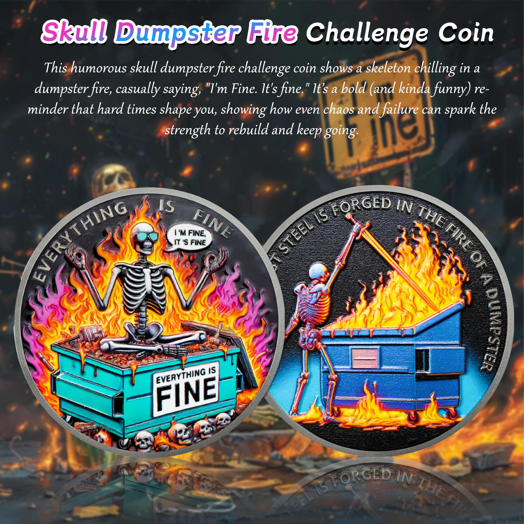 IELCJJ edge inscription 'The Strongest Steel'—inspiring reminder on a compact token for desks