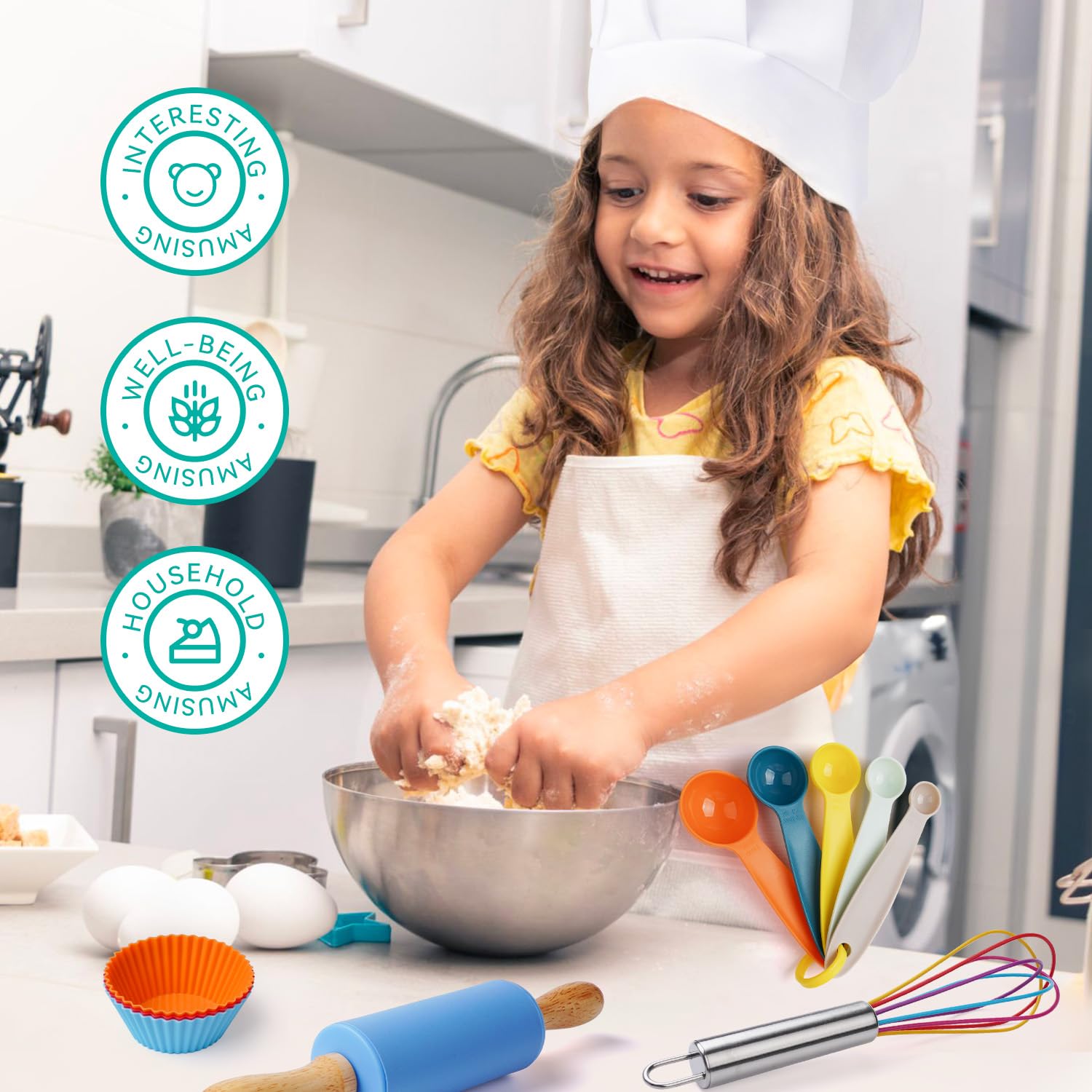 IELEK kids cooking set child-safe knives promote safe role-play cooking.