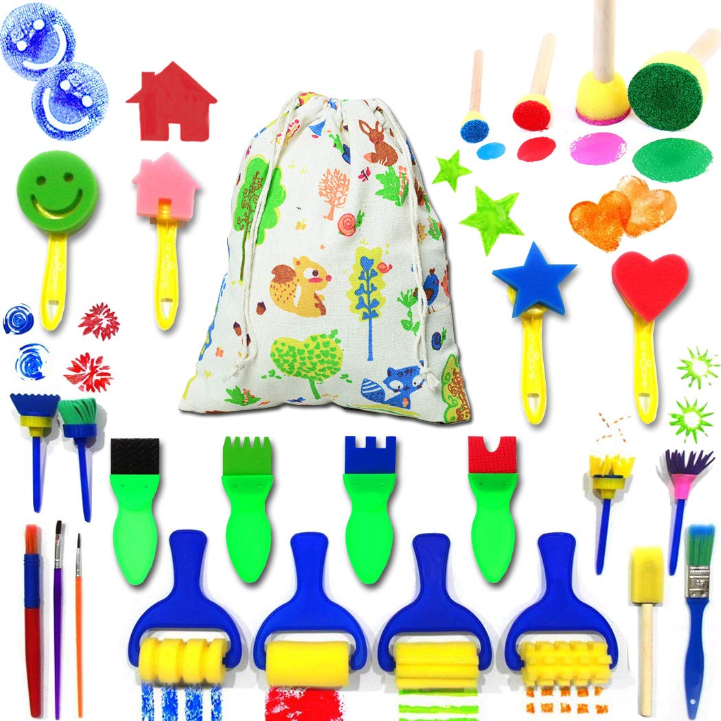 IELEK mini flower sponge brush set for kids, durable and washable for endless creative play