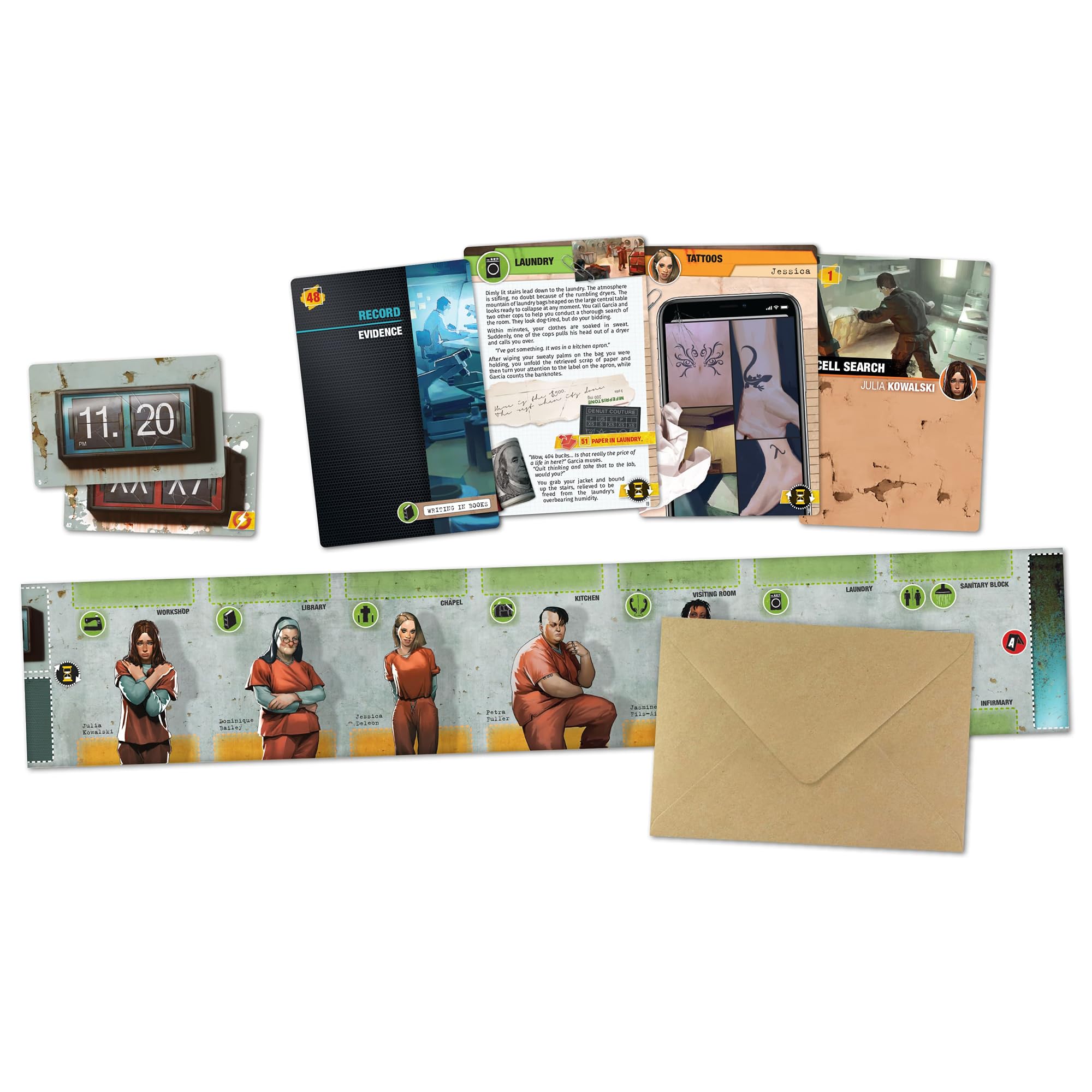 IELLO Guilty: Houston 2015 cards and clues tray enhances investigation feel.