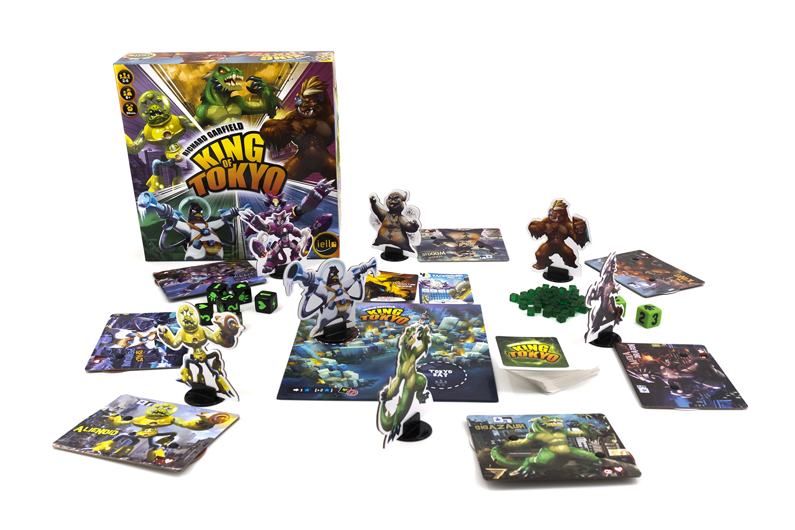 IELLO King of Tokyo dice action close-up for fast-paced battles.
