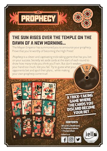 IELLO Prophecy family game night image emphasizes accessible rules for ages 10+.