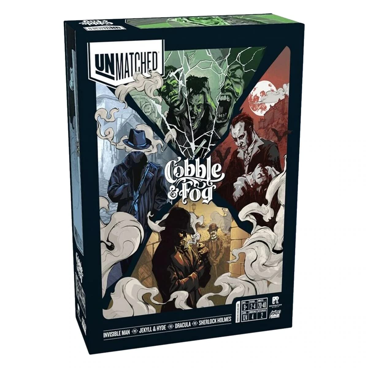 IELLO Unmatched Cobble & Fog: Sherlock Holmes figure on the board for dramatic duels.