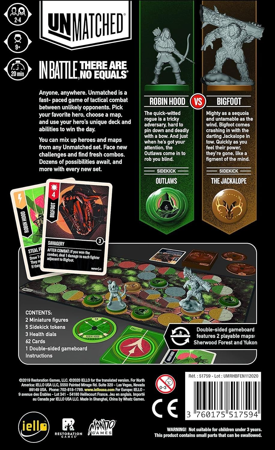 IELLO Unmatched Robin Hood vs Big Foot deck cards showcase unique moves for dynamic duels.
