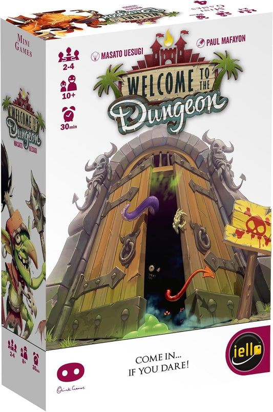 IELLO Welcome to the Dungeon components highlight compact, portable pieces ideal for travel games.