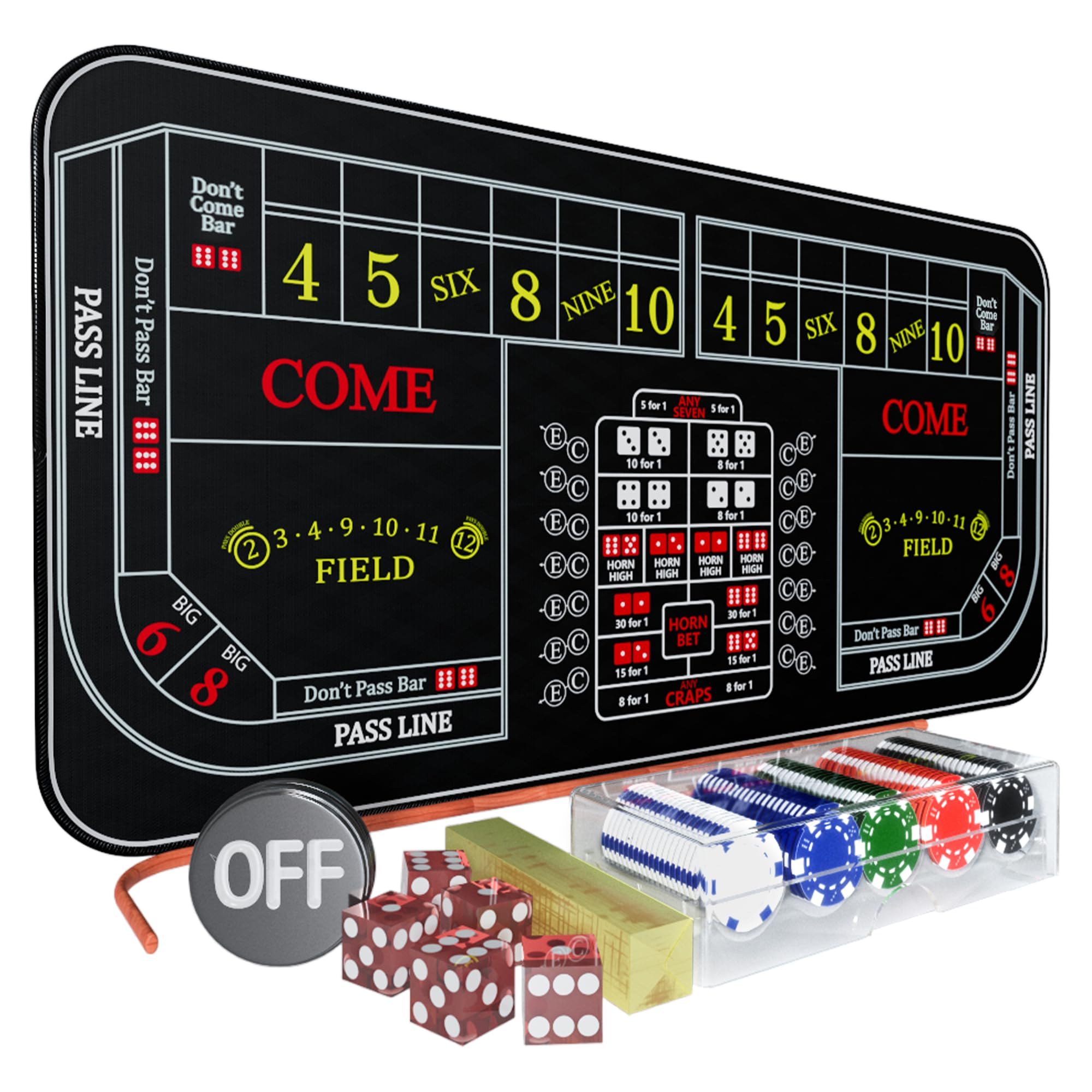 iesstros craps table top mat 70x35 provides a spacious play area for multiple players.