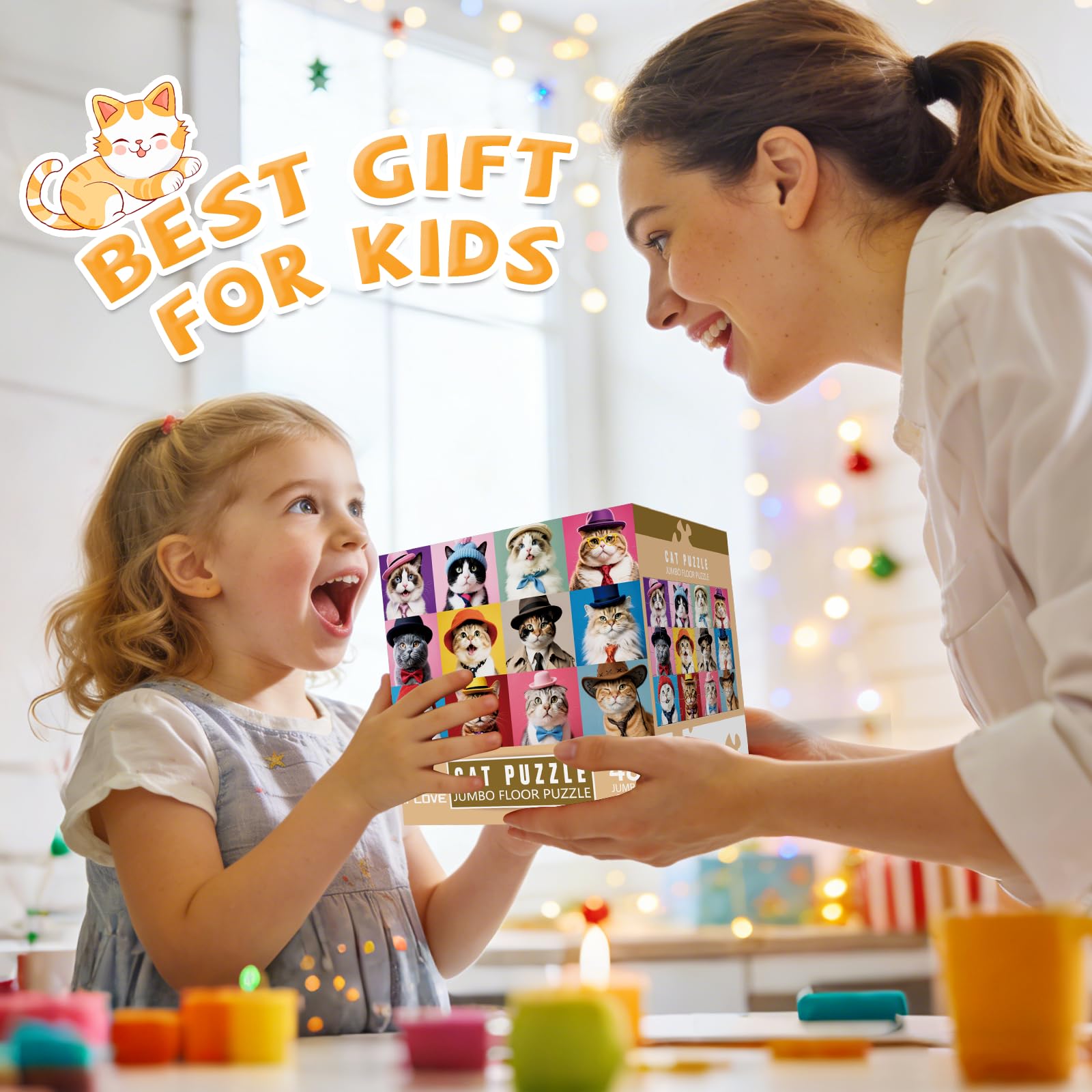 IFLOVE Jumbo Cat Floor Puzzle supports family play and bonding during setup