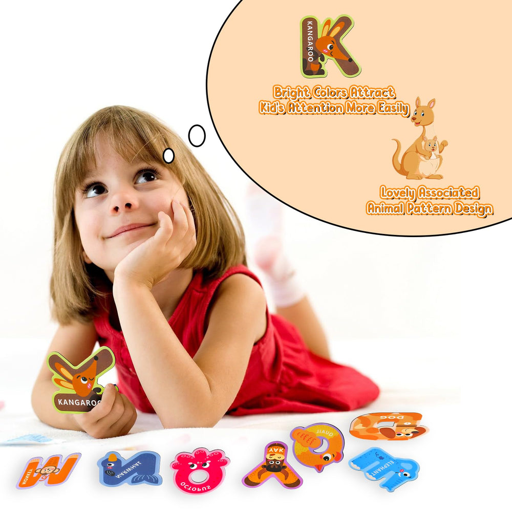 IFIYOOY alphabet magnets help spell words on the fridge for independent practice.