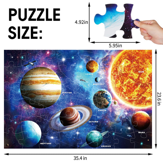 IFLOVE 48-piece space puzzle pieces spread highlighting durable cardboard for long-lasting play.