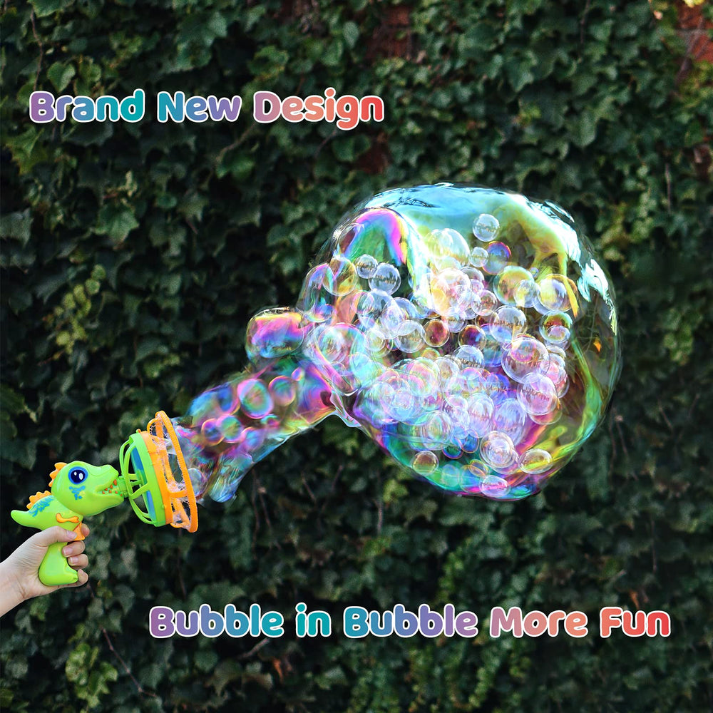 IFLOVE bubble gun dino green back view highlighting dual bubble output design