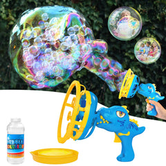 IFLOVE bubble gun dinosaur blue front view for kids, ideal for imaginative outdoor play