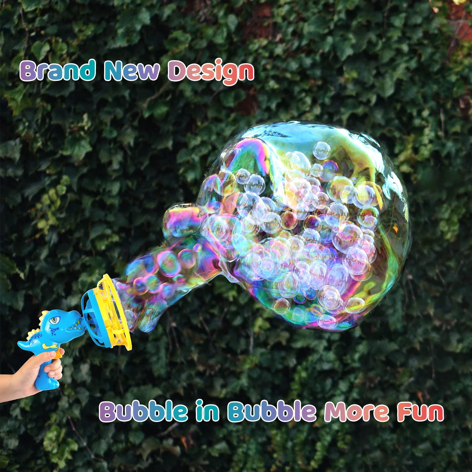 IFLOVE bubble gun dinosaur blue side view showing friendly design