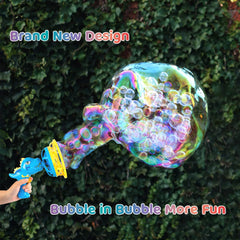 IFLOVE bubble gun dinosaur blue side view showing friendly design