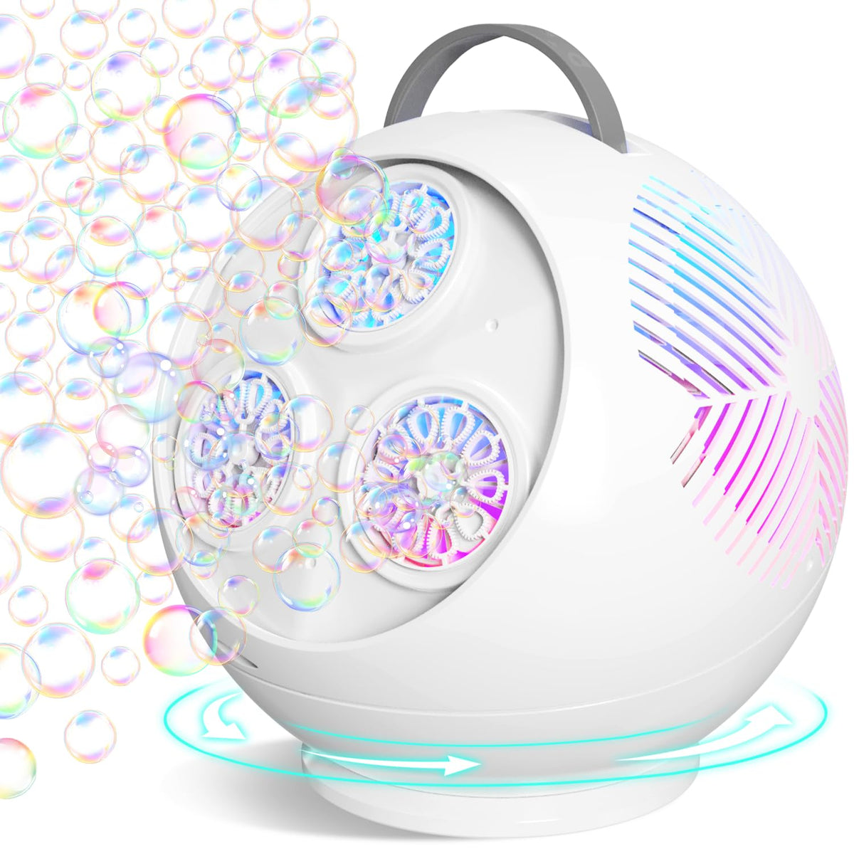IFLOVE bubble machine spins 360° for outdoor party bubbles.