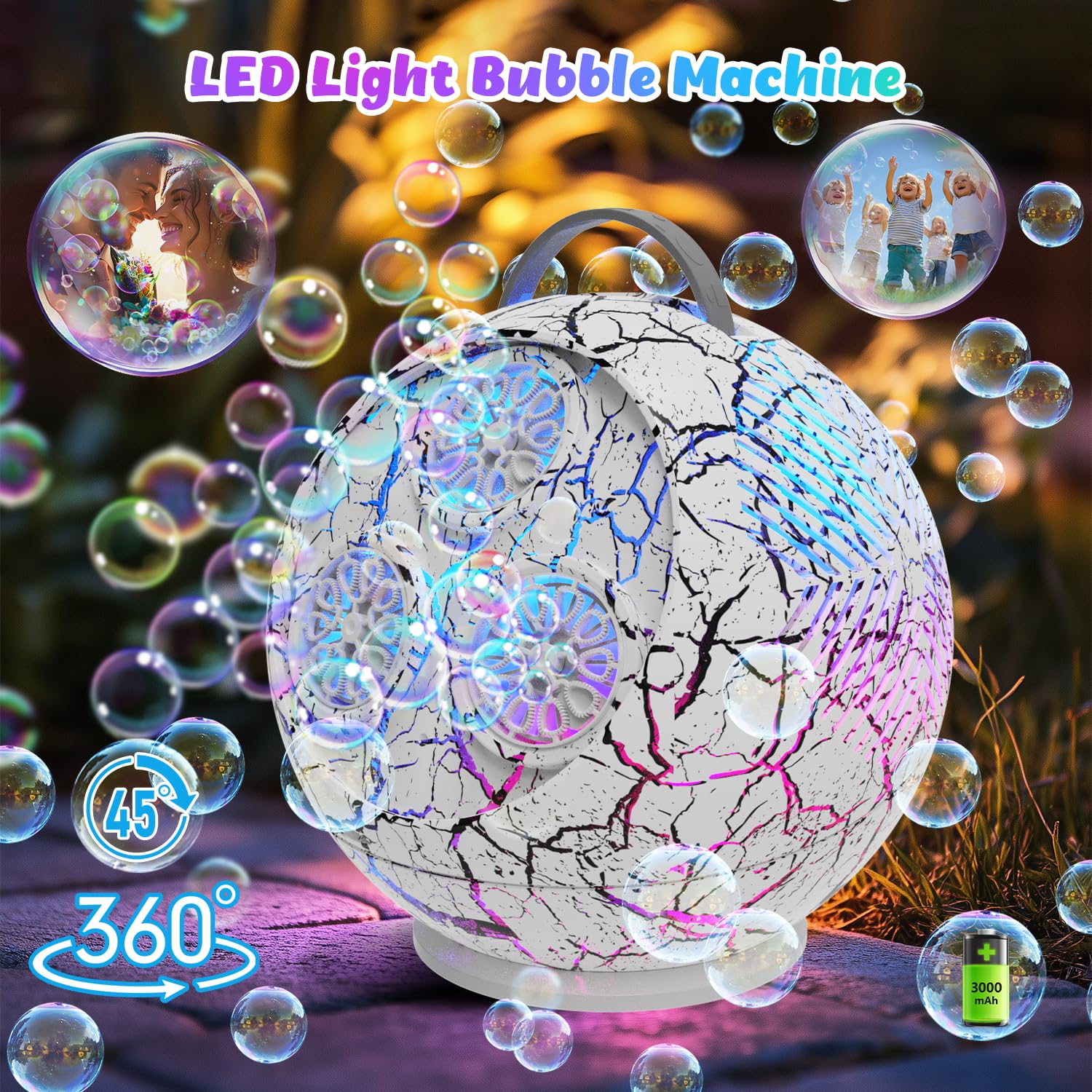 IFLOVE bubble machine rotating sphere with 45-360 swing covering large spaces