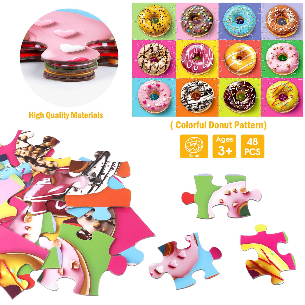 IFLOVE donut puzzle showing 12 designs and toppings for imaginative play