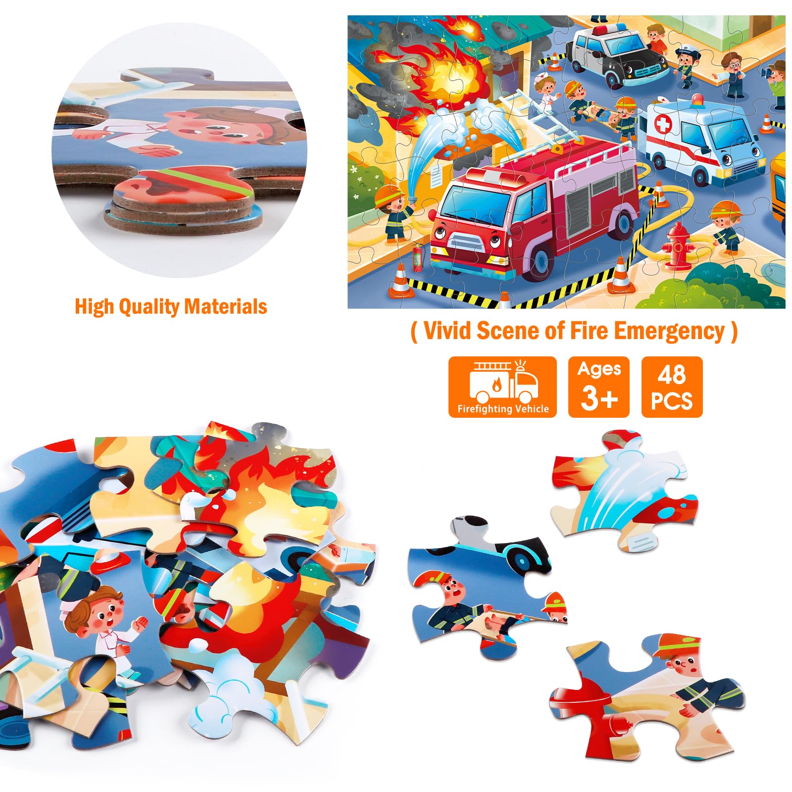 IFLOVE emergency vehicles puzzle promotes cooperative play and early learning basics.