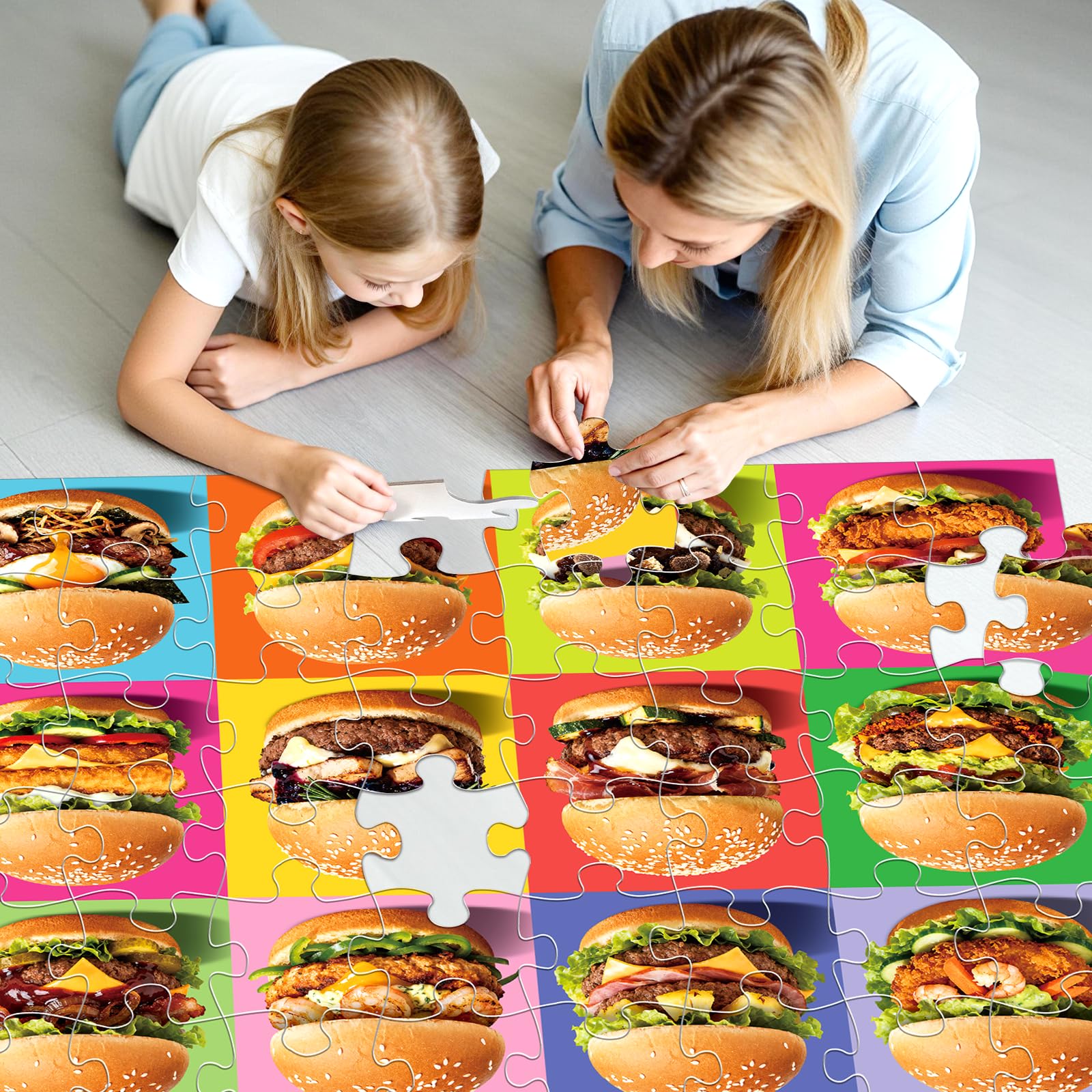 IFLOVE Hamburger puzzle assembly demonstrates problem-solving through simple matching.