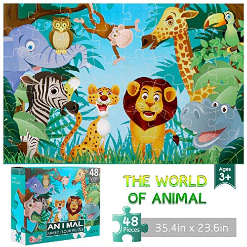 IFLOVE Jumbo Floor Puzzle shows the assembled animal scene for collaborative play and learning