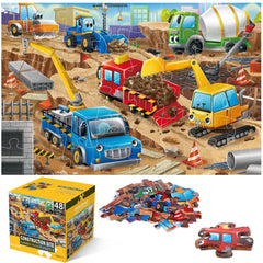 IFLOVE jumbo floor puzzle box front with vibrant construction vehicles for curious kids.