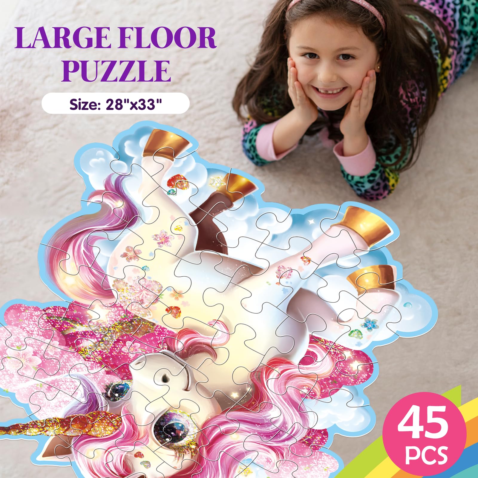 IFLOVE unicorn puzzle close-up pieces help little hands grasp and connect easily