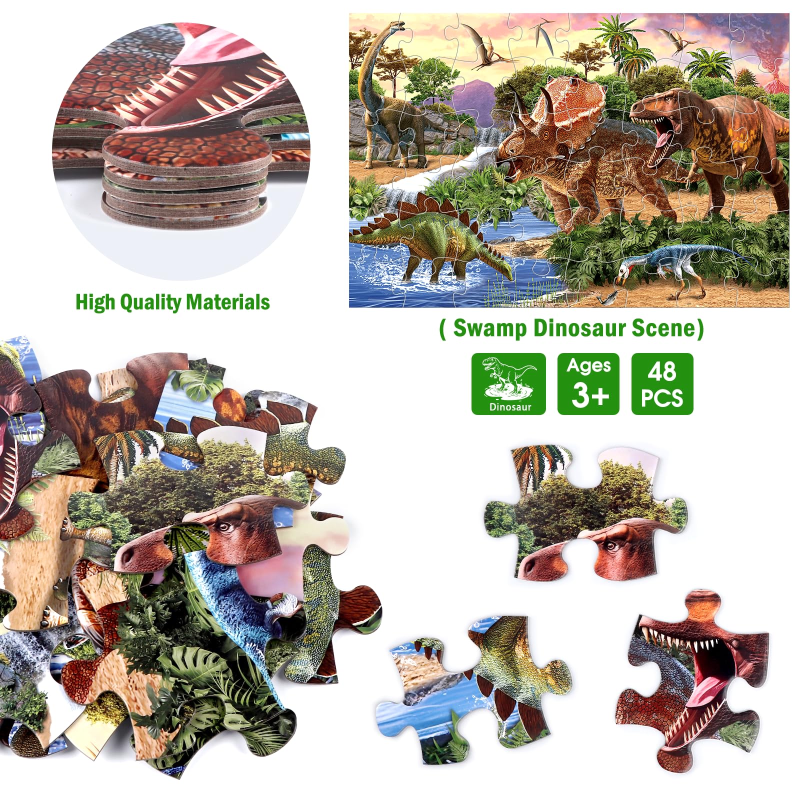 IFLOVE puzzle features vivid dinosaurs on a durable cardboard board for long-lasting fun.