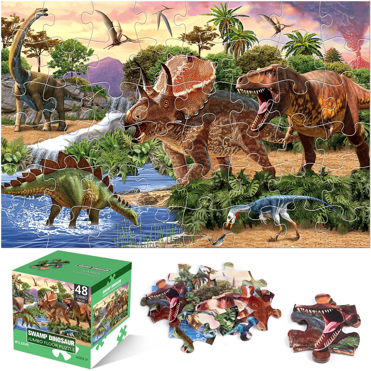 IFLOVE jumbo floor puzzle pieces spread for easy handling and independent play.