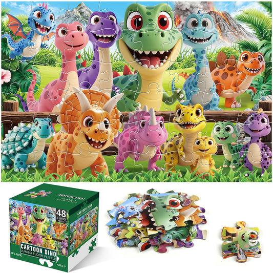 IFLOVE jumbo floor puzzle with dinosaur scene and large pieces for easy grasp and learning.