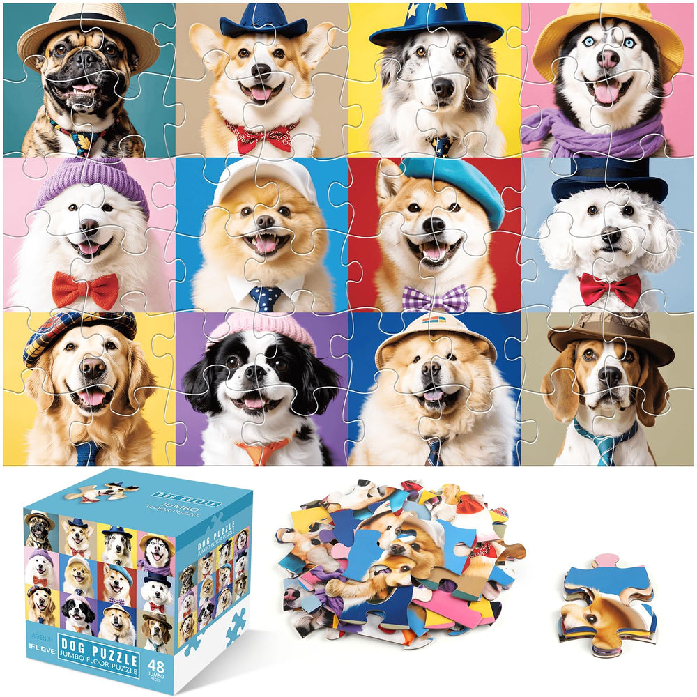 IFLOVE jumbo floor puzzle with dogs 48-piece strengthens hand-eye coordination for kids.