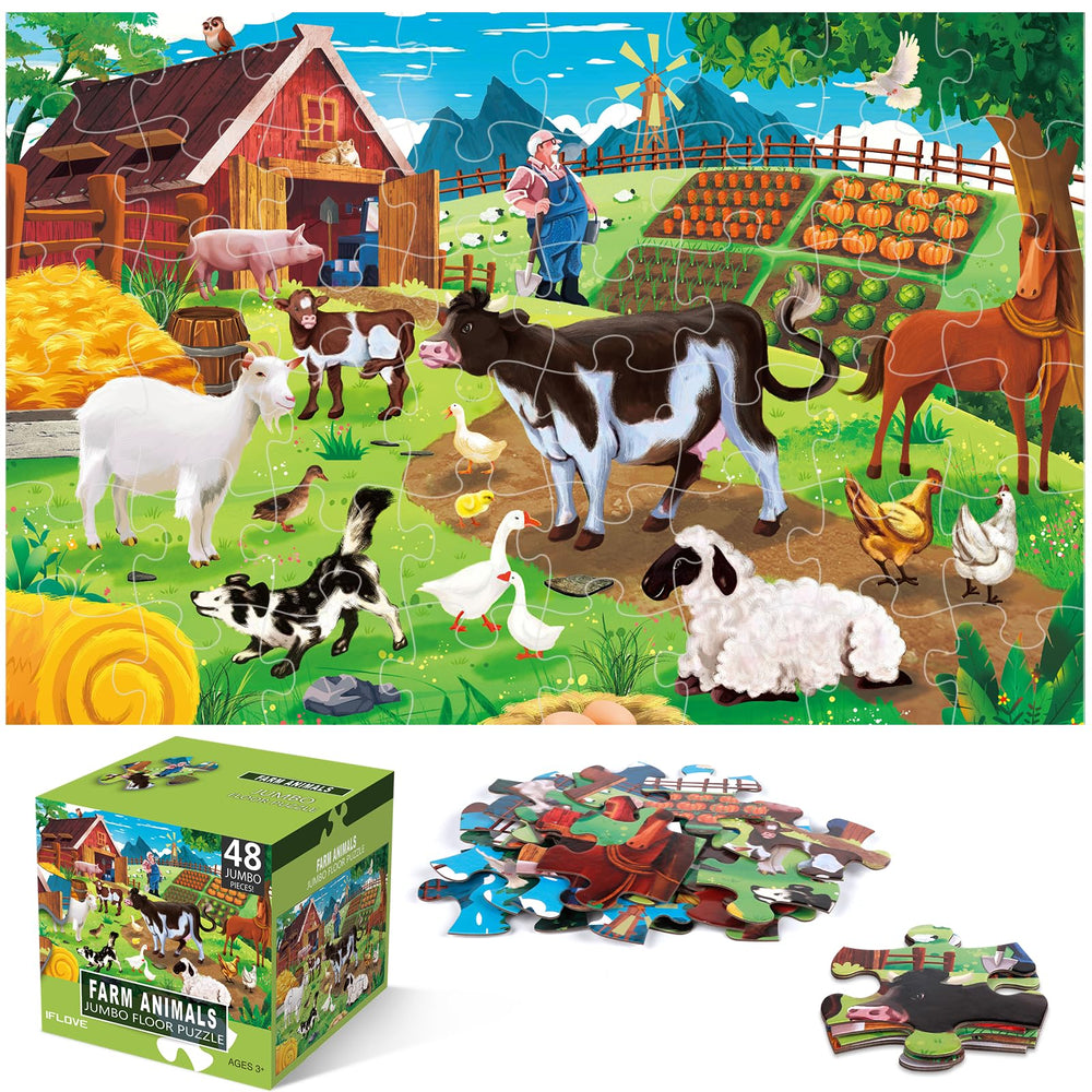 IFLOVE jumbo floor puzzle farm animals for kids, engaging farm scene builds recognition.