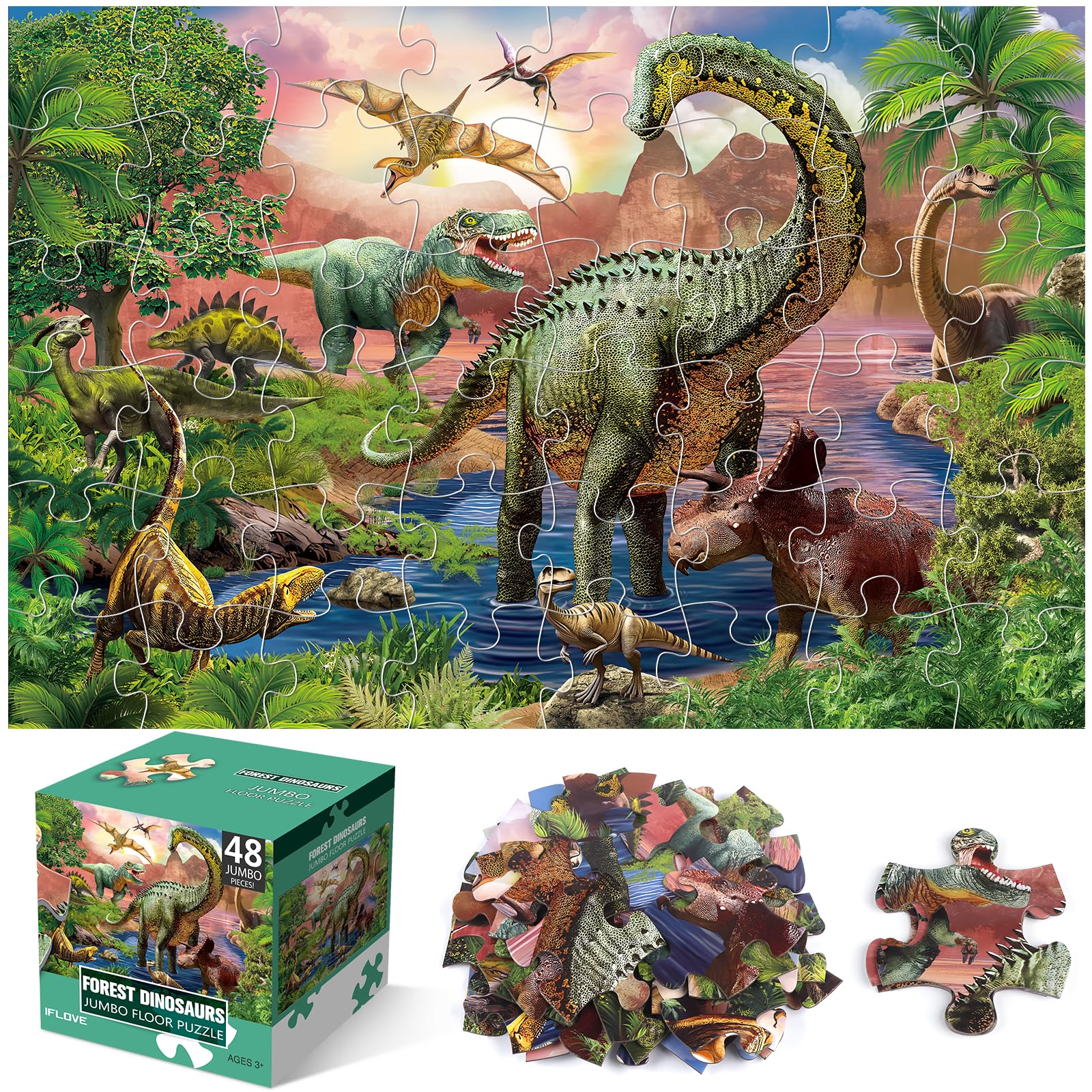 IFLOVE jumbo floor puzzle forest dinosaur scene sparks imaginative play and problem-solving