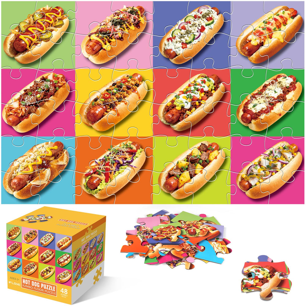 IFLOVE jumbo floor puzzle hot dog pizza pieces laid out for imaginative play