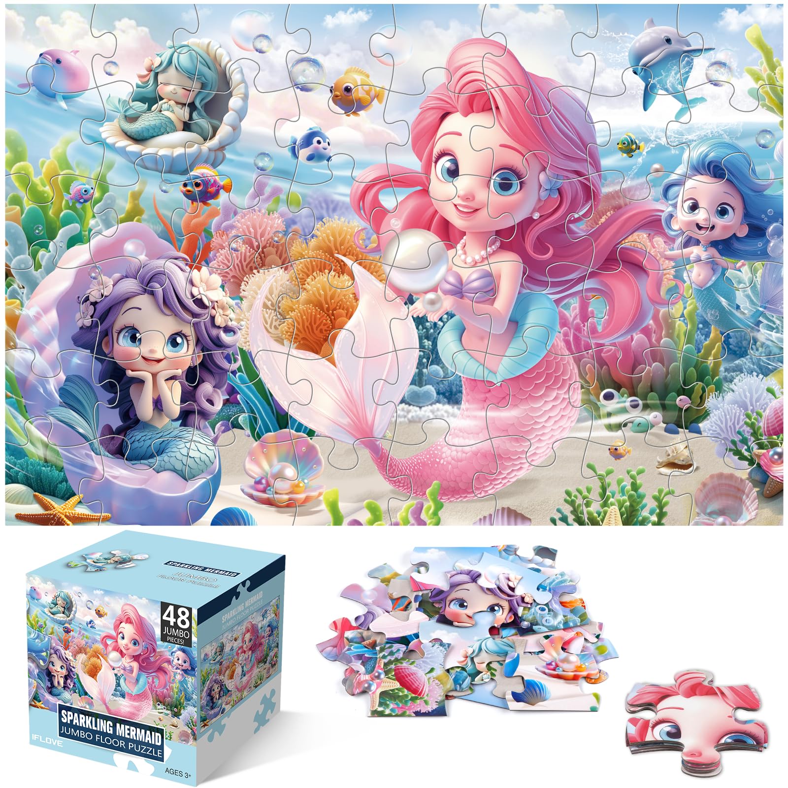 IFLOVE jumbo floor puzzle mermaid underwater scene boosts imaginative play and coordination