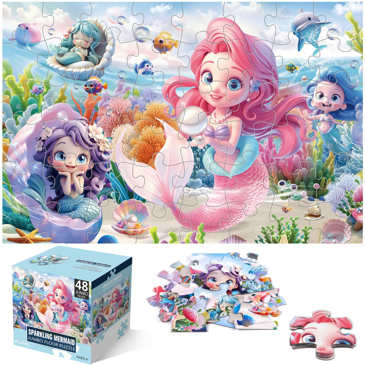 IFLOVE jumbo floor puzzle mermaid underwater scene boosts imaginative play and coordination